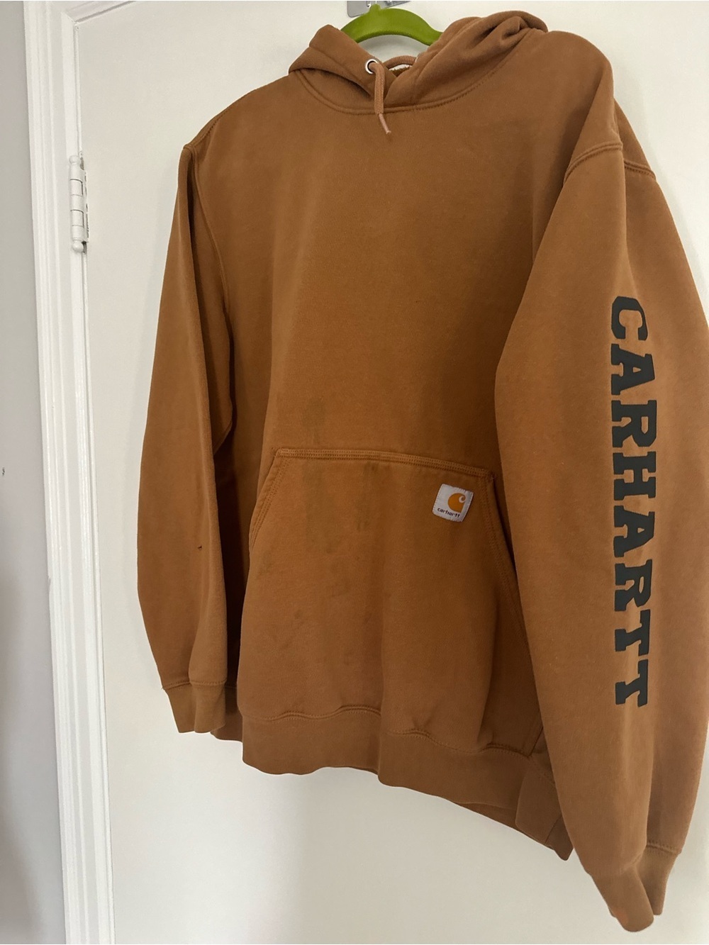 Carhartt Duck Brown Sleeve Logo Loose Fit Fleece Hoodie Sz:L Workwear Streetwear